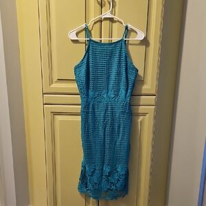 Willow & Clay Teal Crochet Midi Dress